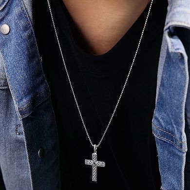 Men's LYNX Sterling Silver Cross Pendant Necklace