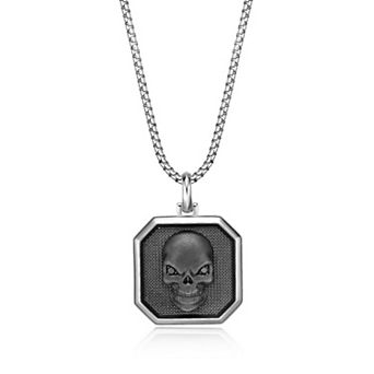 Men's LYNX Sterling Silver Skull Dog Tag Pendant Necklace
