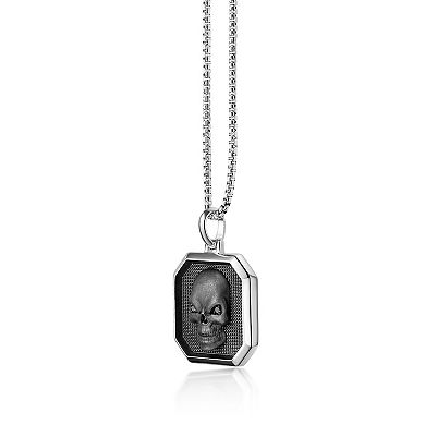 Men's LYNX Sterling Silver Skull Dog Tag Pendant Necklace