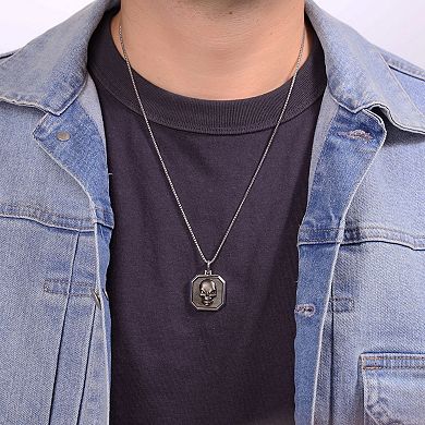 Men's LYNX Sterling Silver Skull Dog Tag Pendant Necklace
