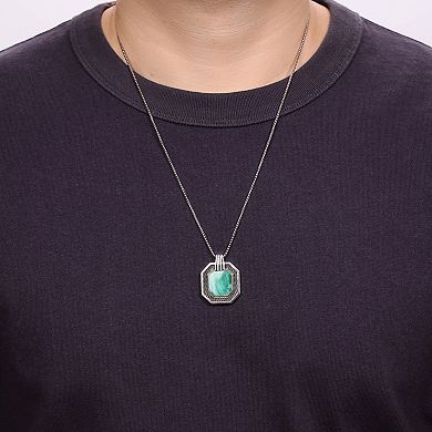 Men's LYNX Sterling Silver Gemstone Octagon Pendant Necklace
