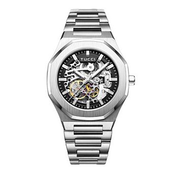 TUCCI Italy Visroso Men's Skeleton Dial Stainless Steel Wrist Watch - TW0589