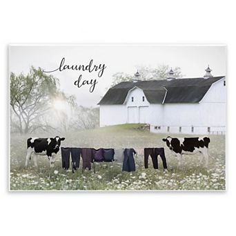 Stupell Home Decor Laundry Day with Rural Cows Plaque Wall Art