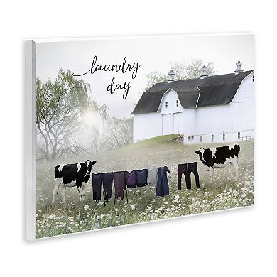 Stupell Home Decor Laundry Day with Rural Cows Plaque Wall Art