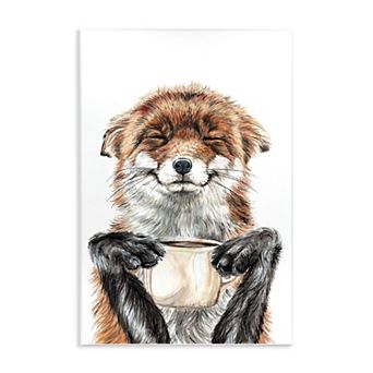 Stupell Home Decor Happy Fox with Coffee Wall Art