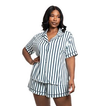 Plus Size Lilac+London Striped Pajama Top & Pajama Shorts Set