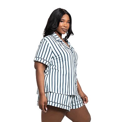 Plus Size Lilac+London Striped Pajama Top & Pajama Shorts Set