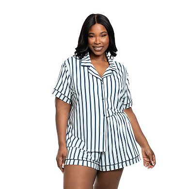 Plus Size Lilac+London Striped Pajama Top & Pajama Shorts Set