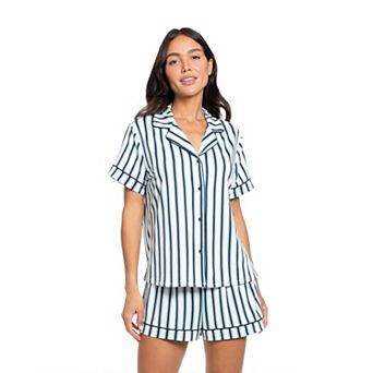 Women's Lilac+London Striped Pajama Top & Pajama Shorts Set