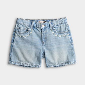 Girls 7-16 SO® Denim Midi Shorts with Embroidery in Regular & Plus Size