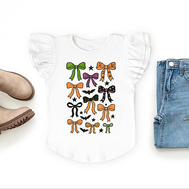 Coquette Colorful Halloween Bows - Flutter Sleeve Graphic T-Shirt