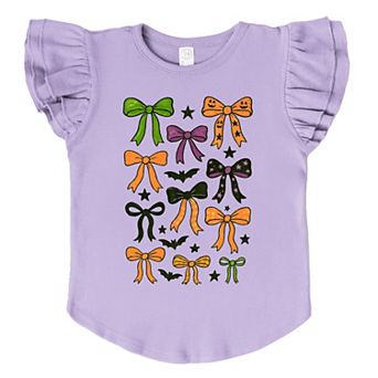 Coquette Colorful Halloween Bows - Flutter Sleeve Graphic T-Shirt
