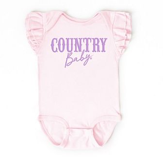Country Baby Puff Print - Baby Flutter Sleeve Bodysuit