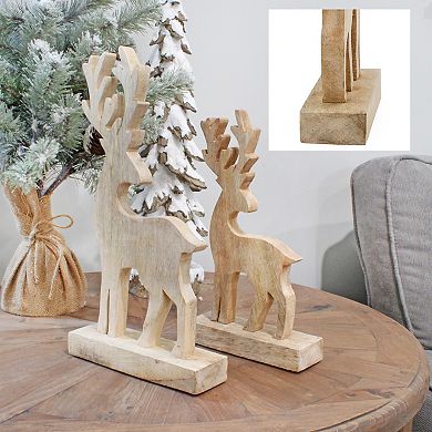 Christmas Wooden Reindeer Statues (Set of 2)