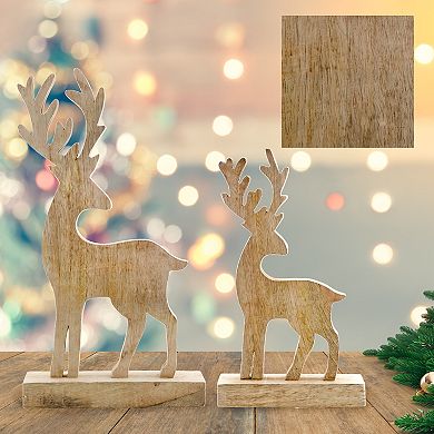 Christmas Wooden Reindeer Statues (Set of 2)