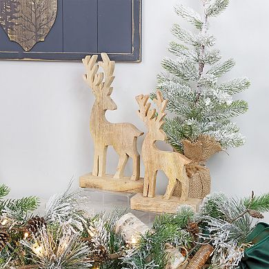 Christmas Wooden Reindeer Statues (Set of 2)