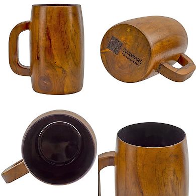 16oz Teak Wood Coffee Mugs, 2pk; Rustic Wooden Drinkware Set