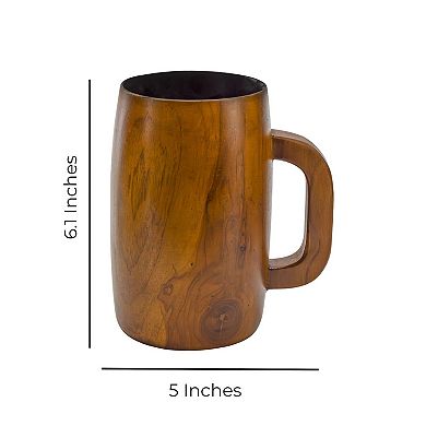 16oz Teak Wood Coffee Mugs, 2pk; Rustic Wooden Drinkware Set