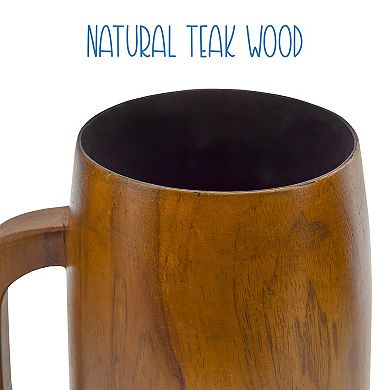 16oz Teak Wood Coffee Mugs, 2pk; Rustic Wooden Drinkware Set