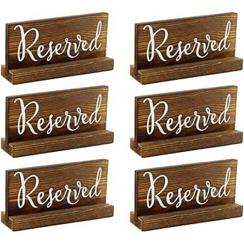 Wooden Reserved Table Signs with Holders, 6-Pack; Rustic Brown Event Sign Set
