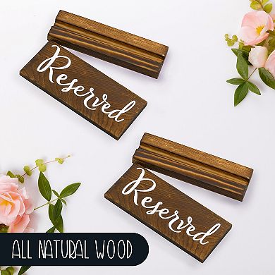 Wooden Reserved Table Signs with Holders, 6-Pack; Rustic Brown Event Sign Set