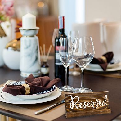 Wooden Reserved Table Signs with Holders, 6-Pack; Rustic Brown Event Sign Set