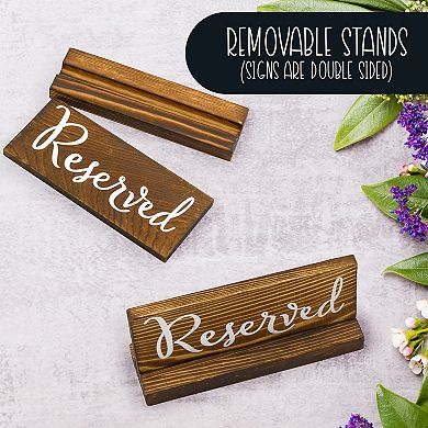 Wooden Reserved Table Signs with Holders, 6-Pack; Rustic Brown Event Sign Set