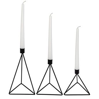 Black Geometric Candlestick Holders, 3 pc Set; Modern Metal Display Set