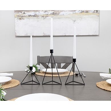 Black Geometric Candlestick Holders, 3pc Set; Modern Metal Display Set