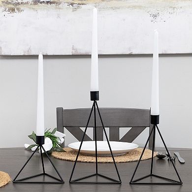 Black Geometric Candlestick Holders, 3pc Set; Modern Metal Display Set
