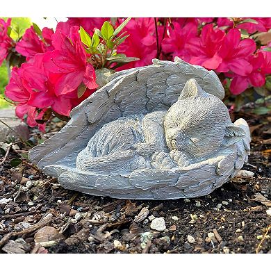 Angel Cat Memorial Statue; Resin Sleeping Cat Garden Bereavement Decor