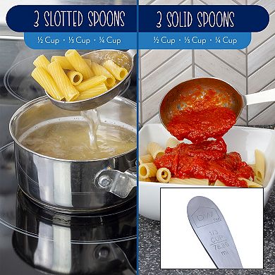 Portion Control Service Spoons, 6pc; Dining Set with Slotted and Solid Spoons