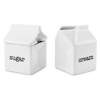 Milk Carton Sugar and Creamer Set; Novelty Ceramic Servers for Coffee Bar