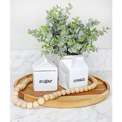 Milk Carton Sugar and Creamer Set; Novelty Ceramic Servers for Coffee Bar