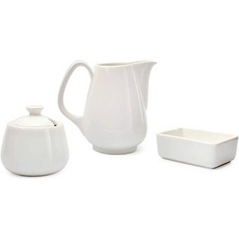 Sugar and Creamer Set, 3 pc Ceramic Servers with Matching Tray