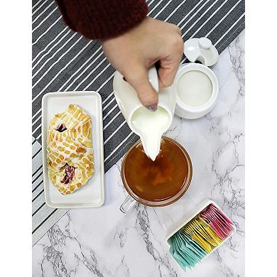 Sugar and Creamer Set, 3pc; Ceramic Servers with Matching Tray