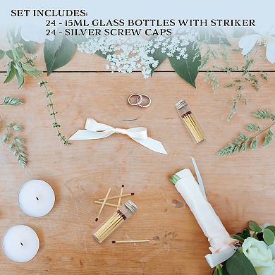 Party Favor Matches Jars, 24pk; Empty Glass Vials with Strike Stickers