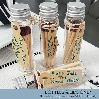 Party Favor Matches Jars, 24pk; Empty Glass Vials with Strike Stickers