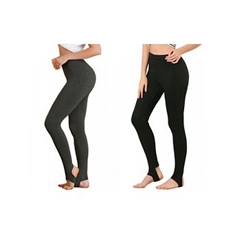 2 Packs Women's Solid Soft Elastic Waistband Gym Yoga Stirrup Pants