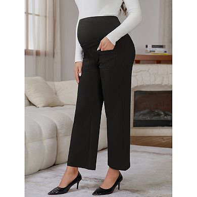 Women's Work Maternity Pants Business Stretchy Over the Belly Formal Pregnancy Trousers with Pockets