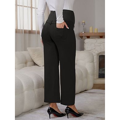 Women's Work Maternity Pants Business Stretchy Over the Belly Formal Pregnancy Trousers with Pockets