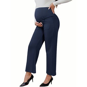 Women's Work Maternity Pants Business Stretchy Over the Belly Formal Pregnancy Trousers with Pockets