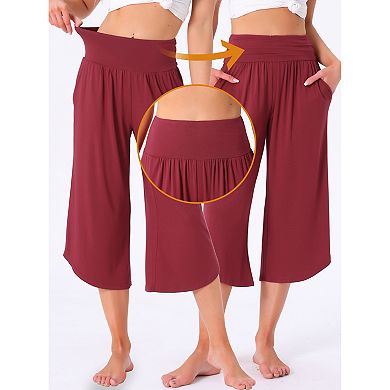 2 Packs Women's Capri Lounge Yoga Cropped Casual Wide Leg with Pockets Workout Sweat Pajama Pants