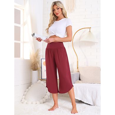 2 Packs Women's Capri Lounge Yoga Cropped Casual Wide Leg with Pockets Workout Sweat Pajama Pants