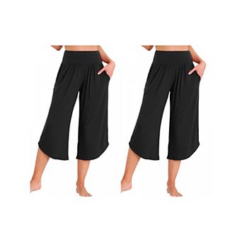 2 Packs Women's Capri Lounge Yoga Cropped Casual Wide Leg with Pockets Workout Sweat Pajama Pants
