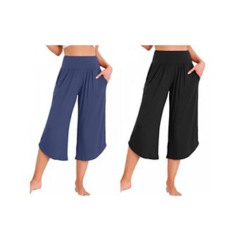 2 Packs Women's Capri Lounge Yoga Cropped Casual Wide Leg with Pockets Workout Sweat Pajama Pants