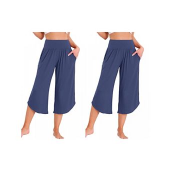 2 Packs Women's Capri Lounge Yoga Cropped Casual Wide Leg with Pockets Workout Sweat Pajama Pants