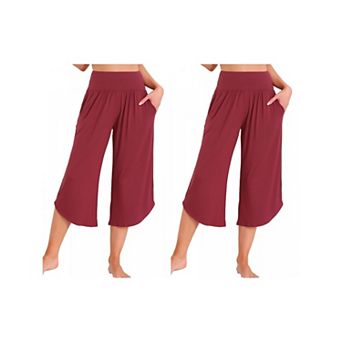 2 Packs Women's Capri Lounge Yoga Cropped Casual Wide Leg with Pockets Workout Sweat Pajama Pants