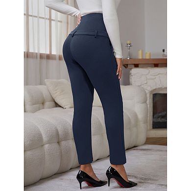 Women's Maternity Pants Over the Belly High Waisted Business Office Pregnancy Trousers with Pockets
