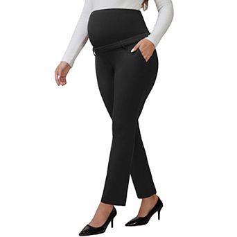 Women's Maternity Pants Over the Belly High Waisted Business Office Pregnancy Trousers with Pockets